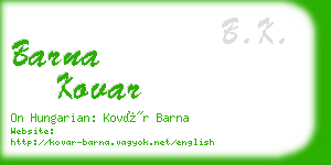barna kovar business card
